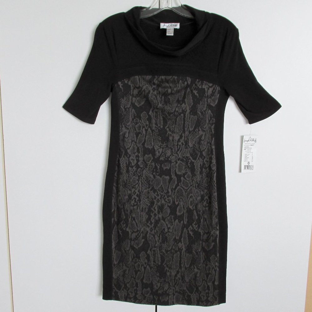 Joseph Ribkoff Black Jersey Bodycon Dress Brown Pattern Panels Size 6